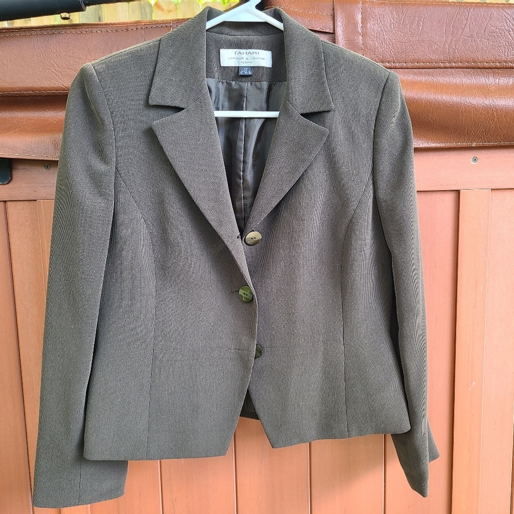 Tahari petite blazer 3283P648 classy career work‎ dark hunter green sz 6 petite